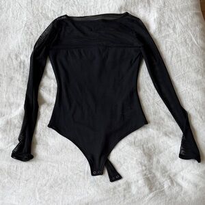Black Mesh Snap-Closure Bodysuit